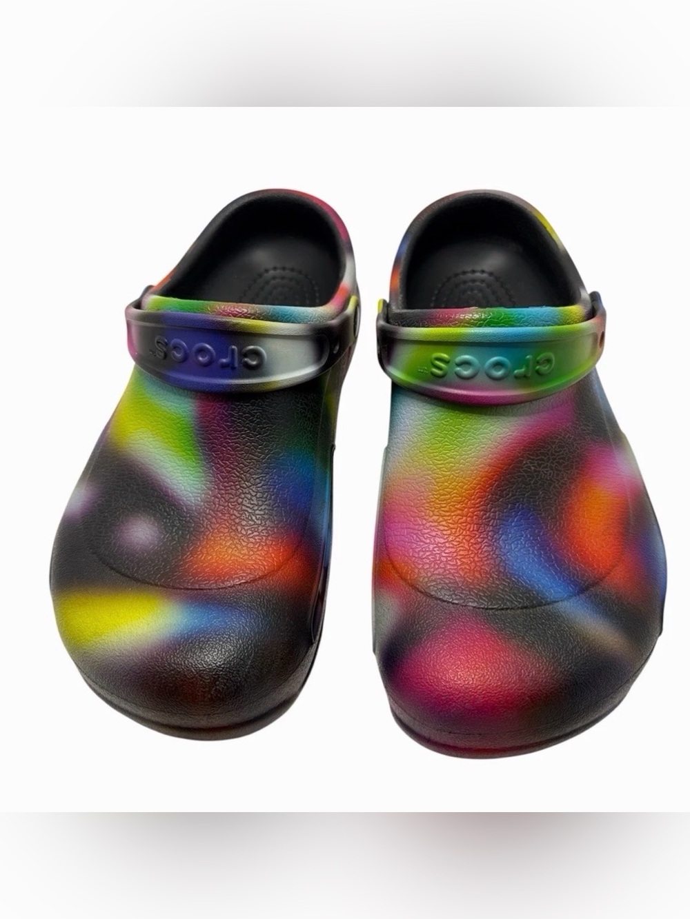Crocs Tye Dye Clog Work Slip Resistant Work Neon Black Men 9 Women 11 Unisex